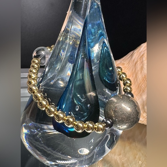 CLEAR  QUARTZ + GOLD-FILLED + PYRITE NATURAL STONES BRACELET size 7” - Picture 4 of 16